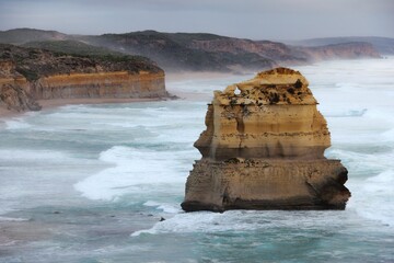 Aerial view of the breathtaking Great Ocean Road in Australia showcasing its spectacular coastline