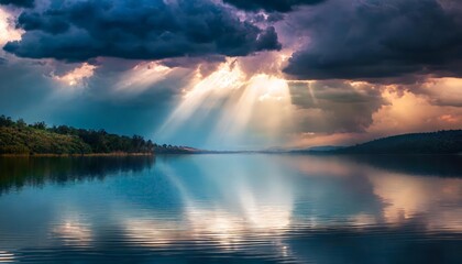 Generated image of sun rays over the sea