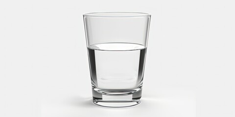Glass half full of water on a white background - obrazy, fototapety, plakaty