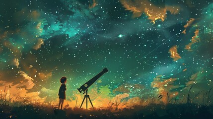 A hobbyist stargazer observes the heavens through a telescope. - obrazy, fototapety, plakaty