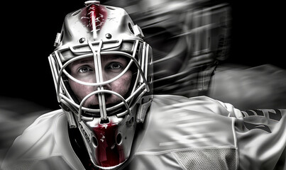 Fototapeta na wymiar Creative photo art of a ice hockey goalie playing ice hockey