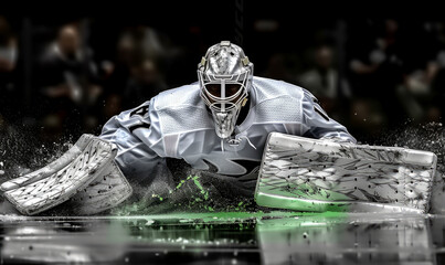 Creative photo art of a ice hockey goalie playing ice hockey