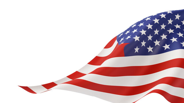 United States flag fluttering in the wind isolated on a transparent background