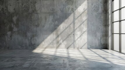 Empty corner room with grey concrete wall and floor background, a mockup studio room for display or montage of product
