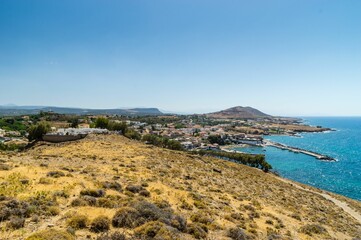 Aerial view of the stunning Mediterranean landscape featuring the Greek island of Crete