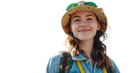 An attractive female tourist isolated on a transparent background, PNG, Ai