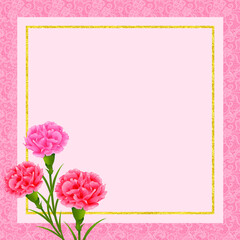 カーネーションのフレーム背景　母の日　素材　飾り枠　見出し　ブーケ　メッセージカード　ギフト　おしゃれ　シンプル　レース　正方形
