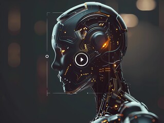 Futuristic Robot Head with Glowing Circuit Design