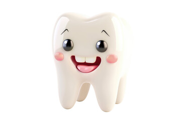 Cute cartoon teeth isolated on white background, clipart. Png with transparent background, rosy cheeks, cutout. 3d smiling tooth.