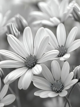 Closeup black and white photo of daisies. High-resolution