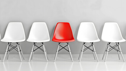 Red chair stands out from the crowd. Hiring job employee concept showing leadership and unique