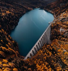 Automn Vibes Drone shot in the Italian alps. Martello Valley dam, South Tyrol