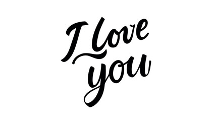 I love you - Lettering calligraphic font, hand drawing. Individual font. Declaration of love. Twisted inscription