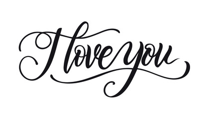 I love you - Lettering calligraphic font, hand drawing. Individual font. Declaration of love. Twisted inscription - obrazy, fototapety, plakaty