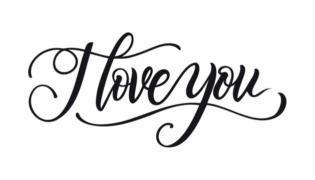I love you - Lettering calligraphic font, hand drawing. Individual font. Declaration of love. Twisted inscription