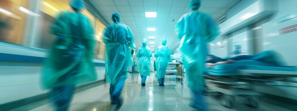Blurred motion of nurses working in PACU unit. with copy space image. Place for adding text or design