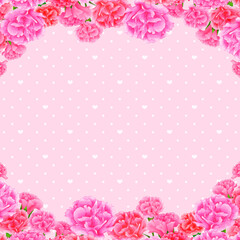 カーネーションのフレーム背景　母の日　素材　飾り枠　見出し　ブーケ　メッセージカード　ギフト　おしゃれ　正方形