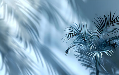 Fototapeta na wymiar Abstract light blue background with palm shadows. High-resolution