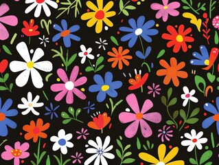 Bunch of vibrant flowers contrasting against a black background