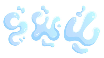 Colored vector icons in vector with turquoise water splashes. Water in different shapes with bubbles
