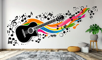 Guitar and musical notes wall sticker