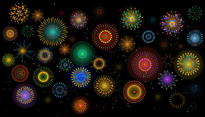Abstract colorful fireworks background. Festive firework for celebration - 771519901