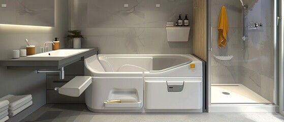 A bathtub with door and seat, designed for safe and accessible bathing for the elderly
