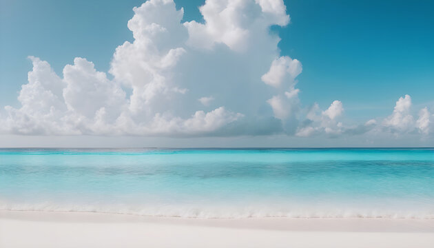 Beautiful sandy beach calm wave on background white clouds in blue sky 2