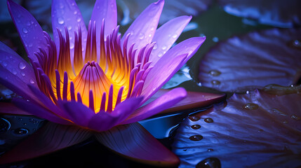 Purple water lily close-up - obrazy, fototapety, plakaty