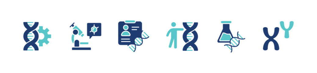 science dna genetic icon set biotechnology chromosome genome molecular helix gene symbol vector illustration - obrazy, fototapety, plakaty