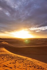 Breathtaking image of a spectacular sunrise in the dunes of Erg Chebbi in Morocco