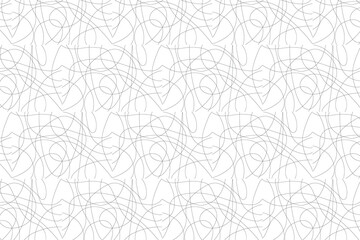 Seamless abstract pattern. Fantasy ornament of curved lines. Black ornament on a white background for printing on fabric, appliques and cards. Flyer background design, advertising background, fabric, 