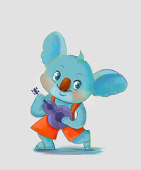 Melodic Mate: Cute Koala Personality in Bright Children's Art, Vibrant Illustration