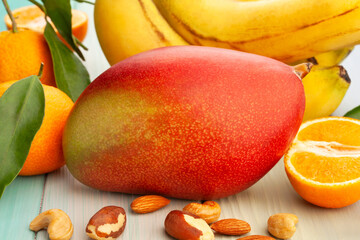 mango fruit on wood background