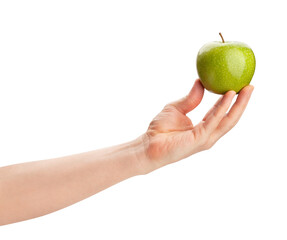 granny smith apple in hand path isolated on white - 771525558