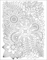 Zen tangle Coloring-Pages for  Vector doodle flowers in black and white.adults and kids 