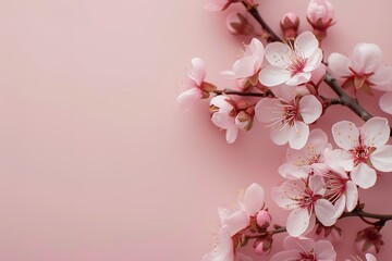 Cherry blossoms on a soft pink background, symbolizing spring and renewal.