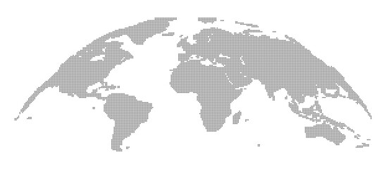 Abstract dotted halftone black blank silhouette of world map isolated on white background. Vector illustration