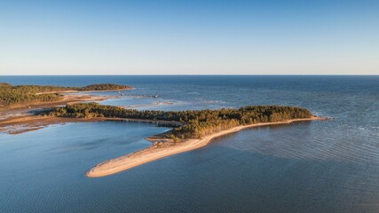 View of the coastal sandbars and peninsulas in Natturi, next to the Finnish Gulf, in the Baltic Sea