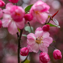 Naklejka premium Closeup of branch with pink flowers