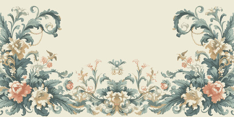 Vintage baroque ornament in retro style. Seamless pattern, decorative fabric ornament design, generative ai