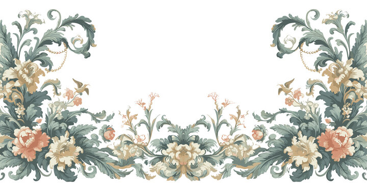 Vintage baroque ornament in retro style. Seamless pattern, decorative fabric ornament design, generative ai