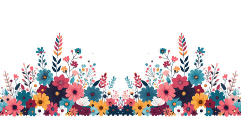 Seamless border with colorful flowers and leaves, decorative summer floral garden, Vector, generative ai