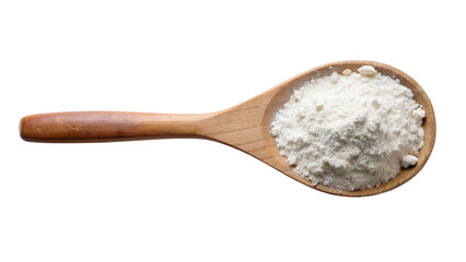 Fototapeta na wymiar Wheat Flour in Wooden Spoon, Isolated on White Background