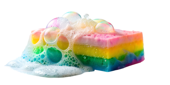 Colorful Bubbles and Soap Foam Isolated on White Background, Transparent Background, PNG