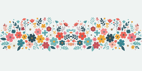 Seamless floral border with flowers and leaves, summer floral decoration, Vector illustration, generative ai