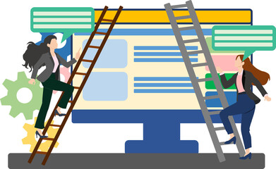 梯子をのぼる女性実業家のイラスト