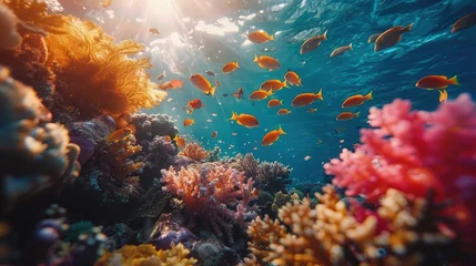 Gordijnen Vibrant underwater coral reef teeming with colorful fish, Concept of ocean biodiversity and marine ecosystems  © Jackosnart-k