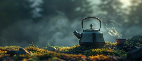A kettle that whistles with the voices of ancestors, offering advice or simply a moment of connection with each boil, Hyper realistic - obrazy, fototapety, plakaty