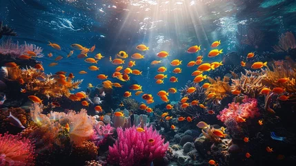 Fototapeten Vibrant underwater coral reef teeming with colorful fish, Concept of ocean biodiversity and marine ecosystems  © Jackosnart-k